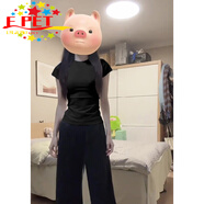 EPET半身裙長(cháng)款女2025春夏季穿搭掐腰裙a字半裙法式夏天長(cháng)裙到腳踝裙 黑色圓領(lǐng)短袖 2XL 125-145斤