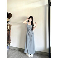 夢(mèng)琪嵐法式藍色吊帶連衣裙女褶皺收腰顯瘦長(cháng)裙春夏天穿搭一整套2025新款 連衣裙 L 55/60kg