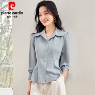 皮爾卡丹（pierre cardin）職場(chǎng)輕熟風(fēng)雪紡襯衫女2025春秋新款OL氣質(zhì)收腰裙擺上衣設計感小衫 淺藍 M 165