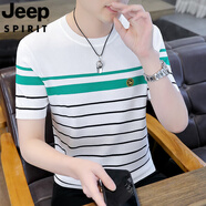 JEEP SPIRIT吉普冰條紋針織衫短袖t恤男夏季潮流帥氣高端冰絲半袖修身衣服 白色 主圖款 M