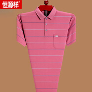 恒源祥（HYX）短袖t恤男夏季新款中老年翻領(lǐng)爸爸裝真口袋半袖條紋polo衫上衣男 HJ-ST326紅色 M 165建議120斤以下