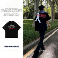 阿瑪瑟100%純棉重磅痞帥潮流美式短袖t恤男新款夏季字母印花設計感半袖 260克-黑 XS