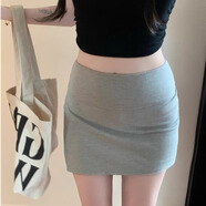 辣妹開(kāi)叉防走光半身裙褲女2025夏季高腰顯瘦運動(dòng)包臀短裙純色裙子 灰色 S 【適合75-90斤】