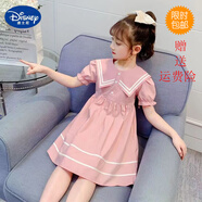 迪士尼（Disney）女童純棉連衣裙夏天兒童學(xué)院風(fēng)小女孩仙女裙夏季中童3-12歲公主裙 粉紅色現貨 160碼建議身高150左右現貨