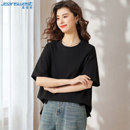 真維斯（Jeanswest）短袖t恤女純棉夏季寬松oversize大版休閑潮流半袖上衣女黑色XL