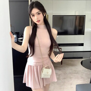 冠貿(mào)裴夏季新款淑女顯瘦針織短裙套裝小個子 粉色套裝 M