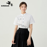 哥弟（GIRDEAR）女裝2025夏裝新中式小立領(lǐng)短袖襯衫上衣女130055 深呼吸狗狗-白 S (2)