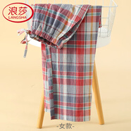 浪莎（LangSha）日系純棉紗布睡褲女長(zhǎng)褲春秋季格子外穿居家褲時(shí)尚睡衣褲家居褲 紅藍(lán)線格 全棉棉布 2XL 145-165斤