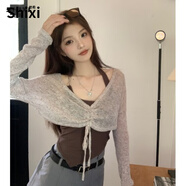 世希辣妹套裝胖MM短款長袖T恤上衣女夏大碼設(shè)計感掛脖吊帶背心兩件套 兩件套 M [建議80-100斤]
