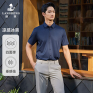 浪登[冰絲涼感]開(kāi)衫短袖T恤男夏季透氣彈力新款商務(wù)休閑百搭翻領(lǐng)體恤 深藍(lán)色 -涼感冰絲 XL (41) （175/96A）