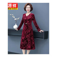恒源祥媽媽裝秋裝新款長(zhǎng)袖金絲絨打底裙中年女裝時(shí)尚氣質(zhì)顯瘦連衣裙 紅色旗艦款 4XL (建議135-150斤)優(yōu)先旗艦款