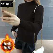 NY-RCE仿水貂絨毛衣女新款秋冬短款套頭加絨加厚針織衫寬松打底衫潮 加絨-黑色-不掉毛 加厚 M