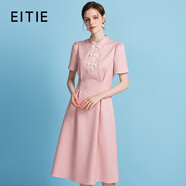 愛特愛（EITIE）新中式對(duì)襟珍珠盤扣收腰顯瘦連衣裙夏季新款高端女裝B2407306 珊紅65 L 165