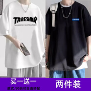 威覺(jué)（WEIJUE）【買(mǎi)一送一 包郵】夏季冰絲涼感短袖T恤男半袖寬松大碼體恤情侶裝 T162白+T183黑色 XL