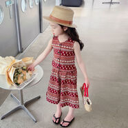 G·DUCK KIDS女童夏季套裝2025新款洋氣甜美民族風(fēng)夏裝兒童寶寶時(shí)髦兩件套夏款 紅色民族風(fēng)【背心+短褲】 100