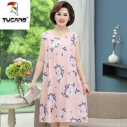 啄木鳥(niǎo)（TUCANO）中年媽媽睡裙女棉綢睡衣女中老年夏季無(wú)袖棉綢裙子人造棉連衣裙女 紅粉佳人 2XL _建議(90-130斤)