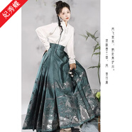 妃秀蝶（FEESHOUEY）新中式女裝馬面裙?jié)h服女中國風(fēng)套裝過年新年戰(zhàn)袍 雪 刺繡上衣+藍(lán)織銀馬面 L