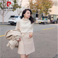 皮爾卡丹（pierre cardin）加棉加厚毛呢套裝秋冬氣質(zhì)小個(gè)子中長(zhǎng)款毛呢裙兩件套搭毛衣三件套 毛呢外套+毛呢短裙+打底毛衣三件 M