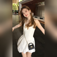 甜菲鹿法式白色吊帶連衣裙子女裝2025夏季新款海邊度假公主花苞包臀短裙 【白色】版 M 45/55kg