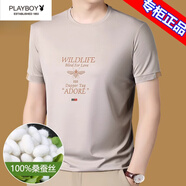 花花公子（PLAYBOY）冰絲短袖t恤衫男士夏季半袖2025新款寬松冰絲上衣男裝潮T G28款 / 杏色 M 165