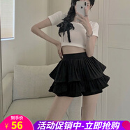 歐貝汐半身裙女甜美蓬蓬短裙子小個(gè)子百褶裙學(xué)生春夏季白色蛋糕半裙 黑色 S