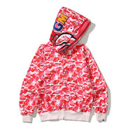 BAPE日系潮牌秋冬迷彩鯊魚(yú)雙帽字母繡花拉鏈連帽百搭衛衣男女外套 桔紅色 粉色6770雙帽 M