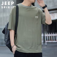 JEEP SPIRIT吉普短袖t恤男夏季冰絲上衣涼感速干半袖肌理紋體恤男 軍綠 2XL 