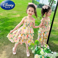 迪士尼（Disney）女童沙灘吊帶裙夏季2025新款兒童公主裙小女孩寶寶洋氣蛋糕連衣裙 杏色 【花朵】 110 cm