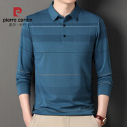 皮爾卡丹（pierre cardin）春季薄款長(cháng)袖T恤男翻領(lǐng)絲光棉爸爸裝中年條紋體恤男透氣上衣男 FD-LD/8221藍色【直營(yíng)】 XL 175/建議135-155斤