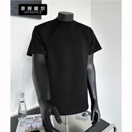 京獅戴爾太空棉拼接短袖T恤男夏季抗皺美式高街短款上衣服 黑色 DT63 L