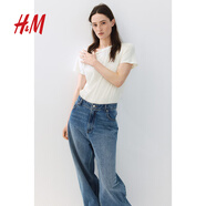 H&M女裝T恤2025秋季新款圓領(lǐng)美式休閑簡約寬松棉質(zhì)短袖上衣1270848 白色 M 165/96