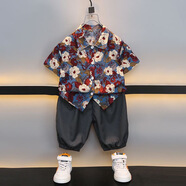 G·DUCK KIDS兒童套裝2025新款韓版襯衣炸街夏薄款時(shí)尚休閑短袖度假男童花襯衫 上衣+短褲/套裝 130