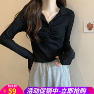 歐貝汐春秋季新款氣質(zhì)T恤POLO衫領(lǐng)修身秋衣女長(cháng)袖內搭2025女士打底衫 黑色 均碼 【建議80-120斤】