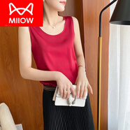 貓人（MiiOW）真絲吊帶背心女內搭打底配西裝桑蠶絲質(zhì)緞面圓領(lǐng)春夏新款外穿上衣 酒紅色 2XL