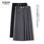 GCRZW高端灰色半身裙百褶中長款秋冬2024新款設(shè)計感氣質(zhì)半裙a字西裝裙 灰色 -贈皮帶 27/M-建議95-105斤