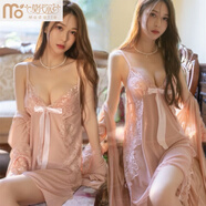 莫代爾粉色兩件套連衣裙大尺碼睡裙三件套港風(fēng)網(wǎng)紅性感公主蕾絲花邊夏季 928夢(mèng)幻粉色三件套送內(nèi)褲 M 【80-100斤】