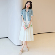 歐潤娜時尚套裝裙女2025夏季新款蕾絲花邊短袖牛仔外套吊帶連衣裙兩件套 淺藍(lán)色外套+杏色裙 S 85-100