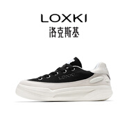 LOXKI洛克斯基小圓鞋Lite帆布透氣鞋子男潮鞋百搭休閑板鞋男款夏 帆布米白黑 38