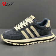 VCSV品牌牛皮男鞋2025秋冬季新款休閑運動(dòng)鞋男士厚底老爹鞋增高鞋子男 灰色【皮面】-高端男鞋 38 皮鞋碼