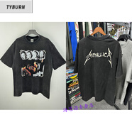 TYBURNvtg短袖美式復古高街重磅vintage水洗做舊寬松潮牌情侶半袖t恤fog 如圖款式 S  身高160-175cm 130斤左右