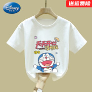 迪士尼（Disney）童裝男女童2025夏季新款短袖卡通動(dòng)漫哆啦A夢(mèng)T恤個(gè)性百搭中小童潮 白色-YJ1315天天叮當貓 120 尺碼5~6歲【110-120cm】