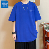 真維斯（JEANSWEST）潮牌t恤男2025新款短袖夏季衣服上衣純棉寬松白體恤圓領(lǐng)半袖男款 藍(lán)色 M 建議90-115斤