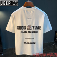 JEEP SPIRIT高端男士短袖T恤夏季印花薄款透氣衣服新疆長(zhǎng)絨棉繡花短袖衫上衣 白色 【S9107】 M 適合95-110斤穿