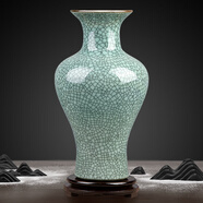 傲世景德鎮陶瓷器仿古中式花瓶工藝品客廳擺件藝術(shù)品玄關(guān)博古架裝飾品 仿古裂紋魚(yú)尾瓶+底座+證書(shū)