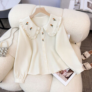 她風(fēng)采2611人好評日系軟妹森女系小清新款刺繡花朵娃娃領(lǐng)長(cháng)袖甜美小個(gè) 杏色長(cháng)袖【單件上衣】 M