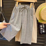 榮西圖2025春秋裝新款韓國(guó)男女童褲子洋氣長(zhǎng)褲兒童直筒休閑褲闊腿褲 灰色系帶闊腿褲 90