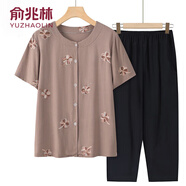 俞兆林中老年女裝媽媽裝薄款套裝女短袖開(kāi)衫奶奶裝夏裝衣服新款 卡其色上衣+黑色長(cháng)褲 3XL (建議120-135斤)