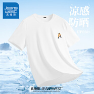 真維斯（Jeanswest）白色t恤男短袖2025新款學生正肩體恤衫夏日清爽涼感速干半袖男薄 白色(傾斜字母胸標) 5XL (體重230-260斤)