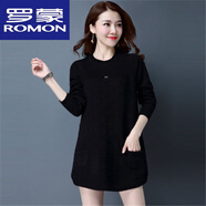 羅蒙（ROMON）高檔羊毛衫秋冬新款圓領(lǐng)毛衣女大尺碼韓版寬松中長款打底針織衫遮 黑色 M