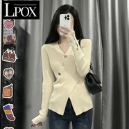 LPOX不規(guī)則設(shè)計(jì)感毛衣內(nèi)搭打底衫女秋冬高級(jí)感修身顯瘦欲針織衫上衣 杏色 M [建議（90-100斤）